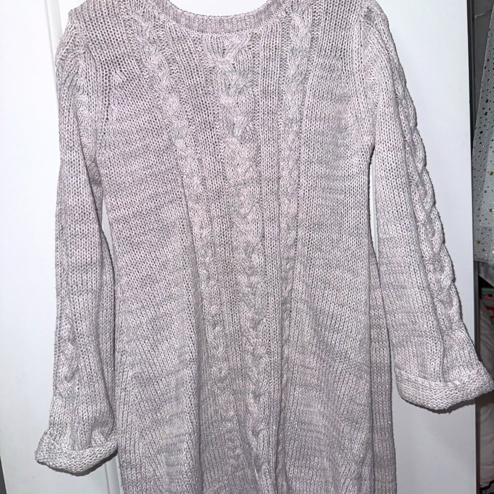 Little Lass Girls 3T Gray Cable Knit Sweater Dress with Sparkle